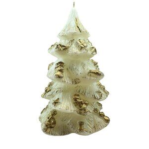Vintage White 9" Christmas Tree Gold Painted Ornaments Never Burned Collectible
